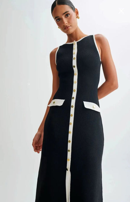 Anne Luxe Soft Knit Dress In Black - front shot on model - Miss Mosa By Akanksha