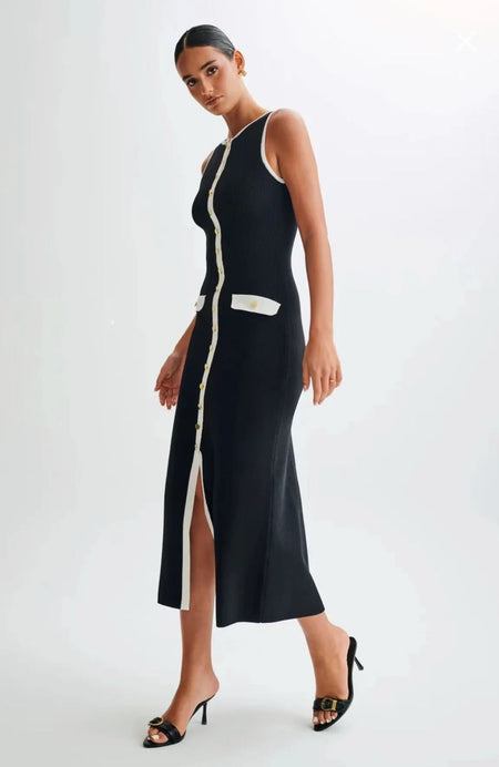 Anne Luxe Soft Knit Dress In Black - side shot on model - Miss Mosa By Akanksha