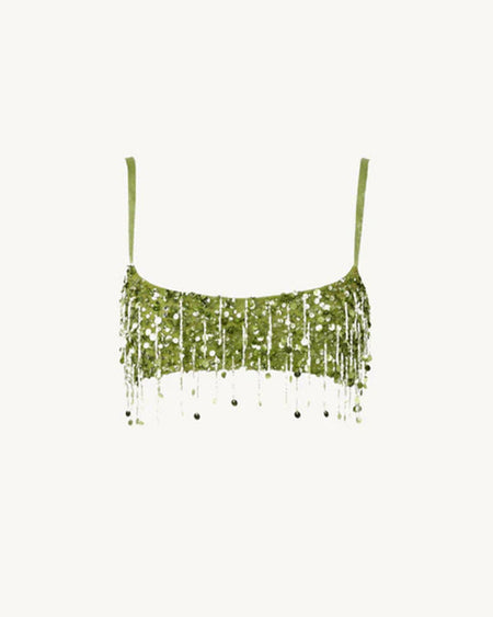 Annico Sequin Coord Skirt Set - flat-lay top shot, lime green - Miss Mosa By Akanksha