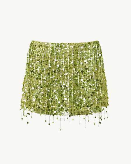Annico Sequin Coord Skirt Set - flat-lay skirt shot, lime green - Miss Mosa By Akanksha