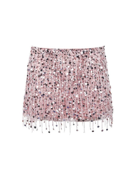 Annico Sequin Coord Skirt Set - flat-lay skirt shot, blush pink - Miss Mosa By Akanksha