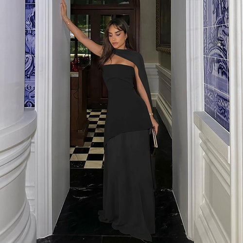 Annora Off-Shoulder Maxi Dress With Scarf In Black