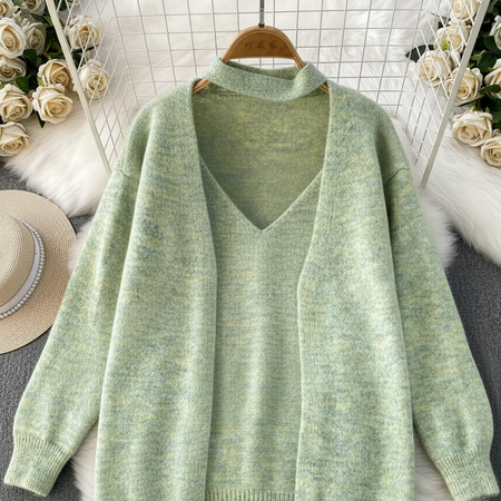 Anouk Woolen Top With Cape Sweater - flat-lay close-up shot, sage green - Miss Mosa By Akanksha