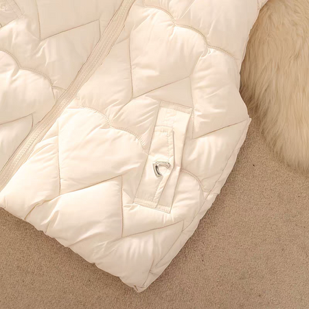 Antonella Warm Puffer Jacket - close-up of pocket detail, off-white - Miss Mosa By Akanksha