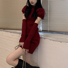 Antonia Soft Dress With Sleeves - seated shot, dark red - Miss Mosa By Akanksha