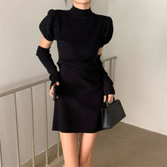 Antonia Soft Dress With Sleeves - front shot, black - Miss Mosa By Akanksha