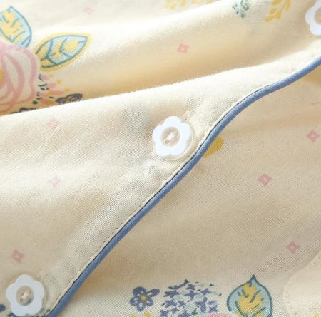 Anyaa Floral Nightsuit In Beige - close-up of button detail - Miss Mosa By Akanksha