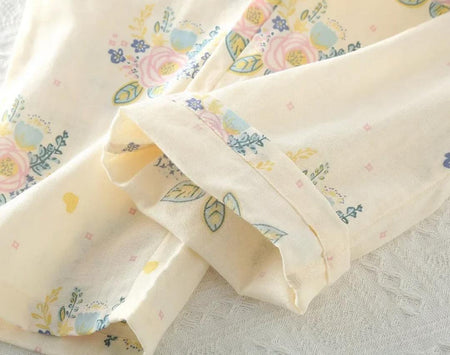 Anyaa Floral Nightsuit In Beige - close-up of cuff detail - Miss Mosa By Akanksha
