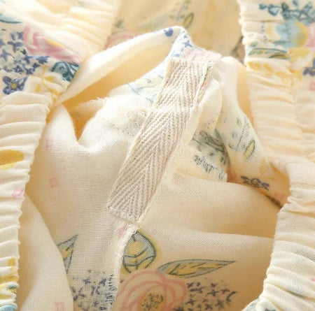 Anyaa Floral Nightsuit In Beige - close-up of waistband detail - Miss Mosa By Akanksha