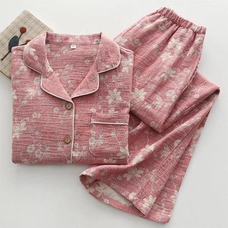 Aquila Floral Printed Nightsuit - folded flat-lay product shot, rose pink floral - Miss Mosa By Akanksha