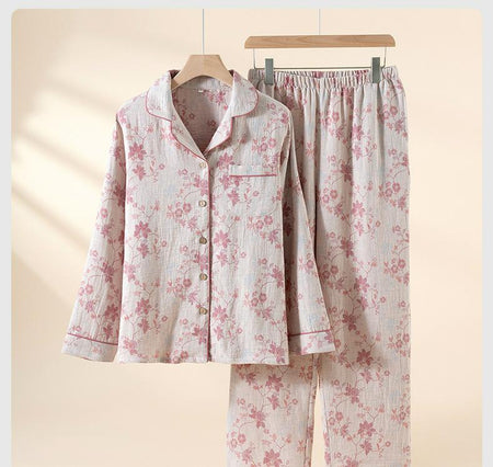 Aquila Floral Printed Nightsuit - flat-lay product shot on hanger, off-white floral - Miss Mosa By Akanksha