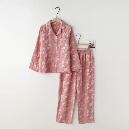 Aquila Floral Printed Nightsuit - flat-lay product shot on hanger, rose pink floral - Miss Mosa By Akanksha