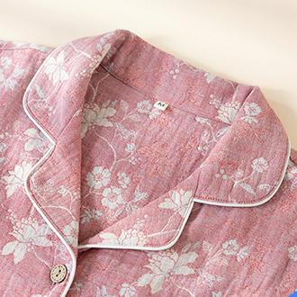 Aquila Floral Printed Nightsuit - close-up of collar detail, rose pink floral - Miss Mosa By Akanksha