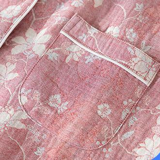 Aquila Floral Printed Nightsuit - close-up of pocket detail, rose pink floral - Miss Mosa By Akanksha