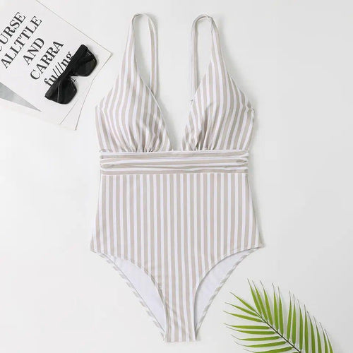 Arabella Stripped Swimsuit In Beige