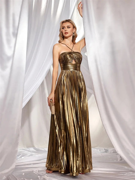 Arafaa Luxe Party Slit Maxi Dress - back shot on model, gold - Miss Mosa By Akanksha