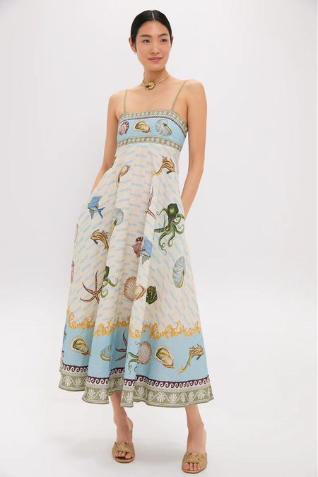 Aralia Printed Summer Dress In Off-White - front shot on model - Miss Mosa By Akanksha