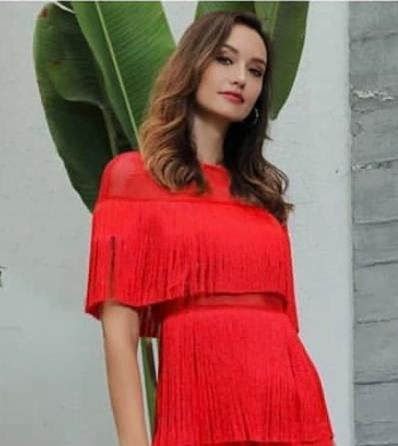 Araya Statement Tassel Dress - front shot on model, red - Miss Mosa By Akanksha