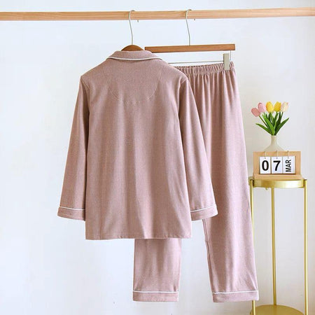 Arezo Woolen Nightsuit Set - back shot on hanger, pink - Miss Mosa By Akanksha