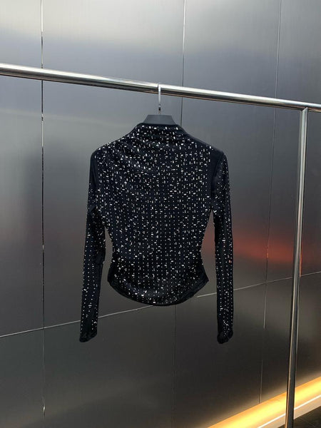 Aria Embellished Party Top - back shot on hanger, black - Miss Mosa By Akanksha