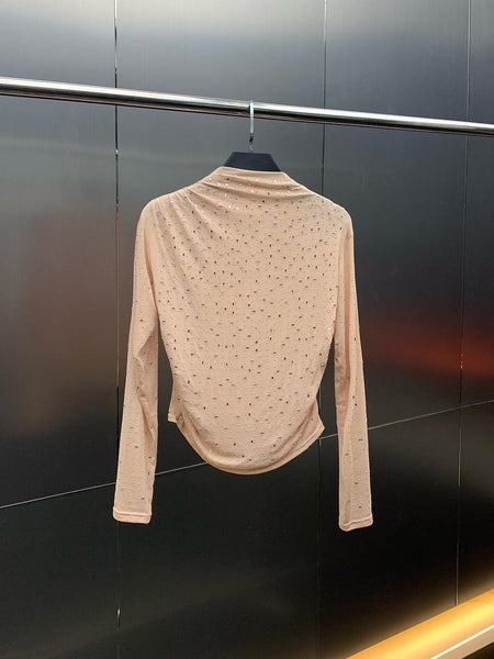 Aria Embellished Party Top - back shot on hanger, beige - Miss Mosa By Akanksha