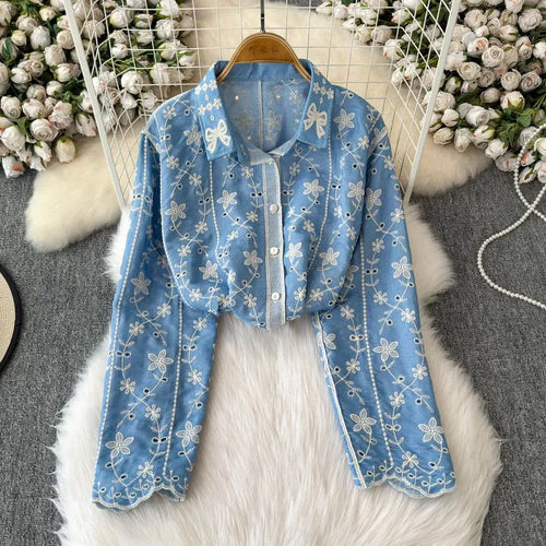 Aria Premium Embroidered Cotton Shirts In Blue