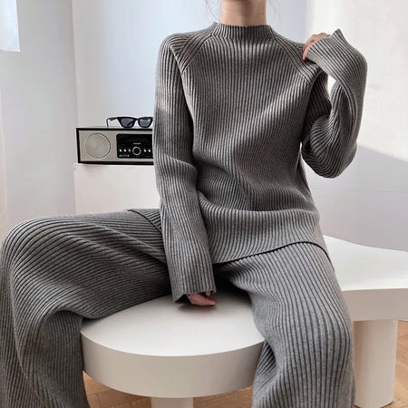 Aria Premium Winter Coords - Tracksuits - front shot on model seated, grey - Miss Mosa By Akanksha