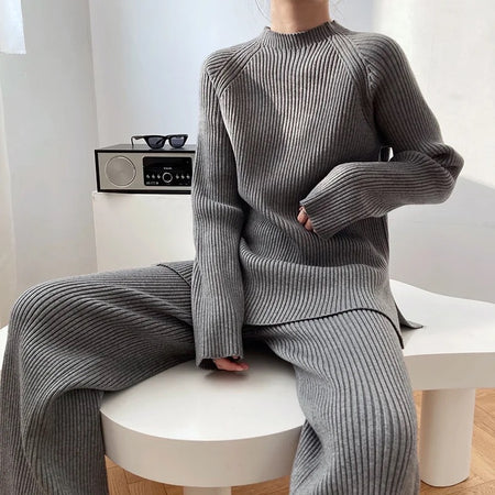 Aria Premium Winter Coords - Tracksuits - side shot on model seated, grey - Miss Mosa By Akanksha