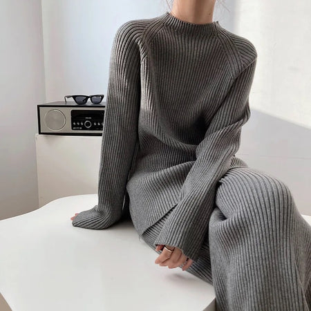 Aria Premium Winter Coords - Tracksuits - front shot on model seated, grey - Miss Mosa By Akanksha