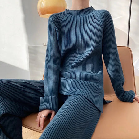 Aria Premium Winter Coords - Tracksuits - front shot on model seated, blue - Miss Mosa By Akanksha