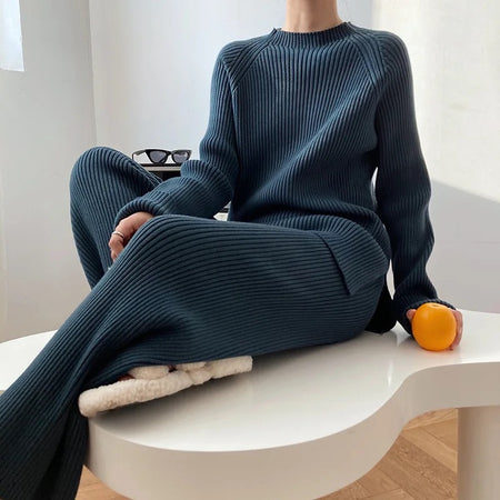 Aria Premium Winter Coords - Tracksuits - side shot on model seated, blue - Miss Mosa By Akanksha