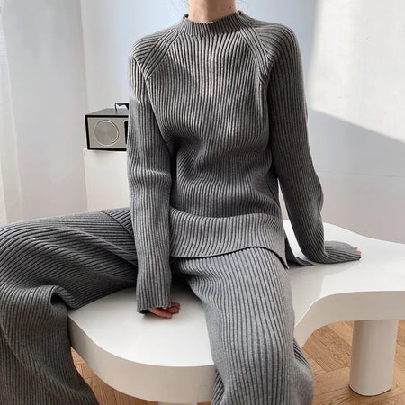 Aria Premium Winter Coords - Tracksuits - front shot on model seated, grey - Miss Mosa By Akanksha