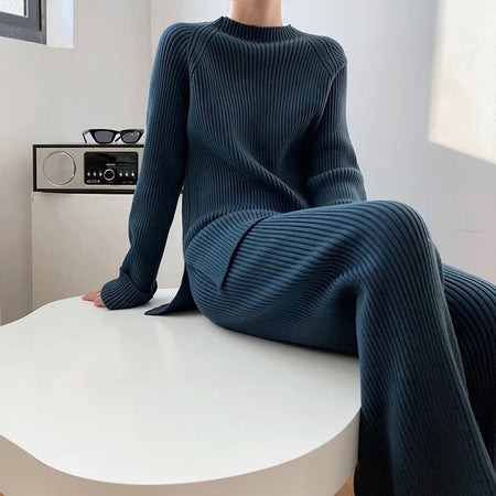 Aria Premium Winter Coords - Tracksuits - side shot on model seated, blue - Miss Mosa By Akanksha
