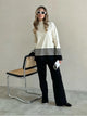 Ariana Striped Premium Winter Coord Set - Tracksuit - full-length front shot on model, cream and black - Miss Mosa By Akanksha