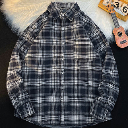 Ariane Fleece Oversized Woolen Shirt - flat-lay shot, black and white check - Miss Mosa By Akanksha