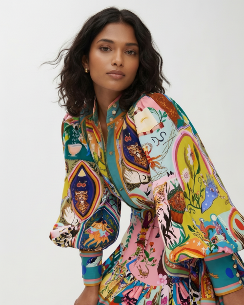 Arica Summer Abstract Printed Dress In Multicolor