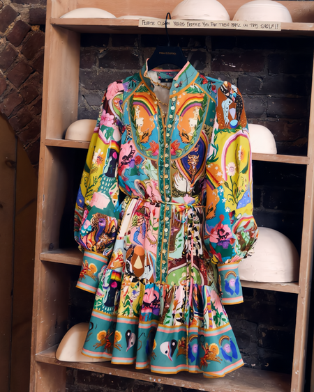 Arica Summer Abstract Printed Dress In Multicolour - front shot on hanger - Miss Mosa By Akanksha