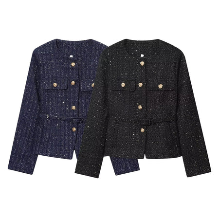 Aries Statement Tweed Jacket - two colourways product shot, navy blue and black - Miss Mosa By Akanksha