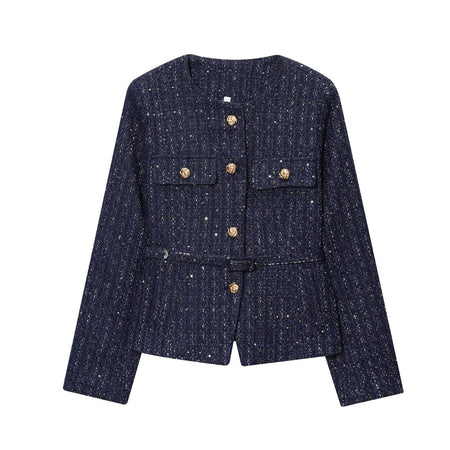 Aries Statement Tweed Jacket - front product shot, navy blue - Miss Mosa By Akanksha