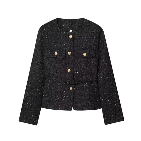 Aries Statement Tweed Jacket - front product shot, black - Miss Mosa By Akanksha