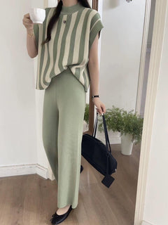 Arizona Ribbed Co-ord Set - front shot on model, green - Miss Mosa By Akanksha