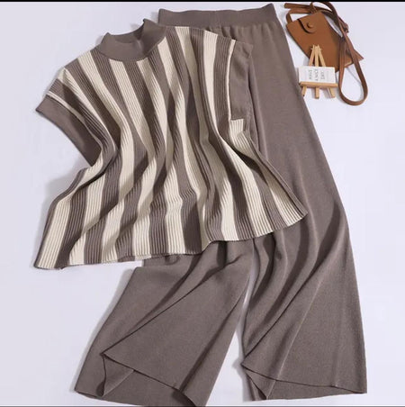 Arizona Ribbed Co-ord Set - flat-lay product shot, brown - Miss Mosa By Akanksha