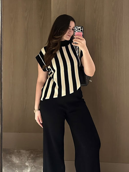 Arizona Ribbed Co-ord Set In Black - mirror selfie shot on model - Miss Mosa By Akanksha