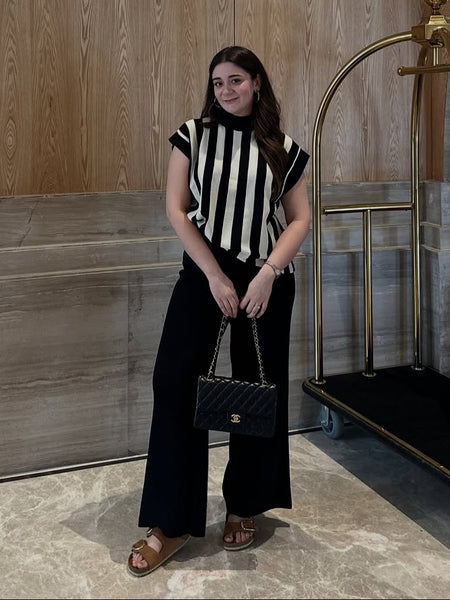 Arizona Ribbed Co-ord Set In Black - full-length shot on model - Miss Mosa By Akanksha