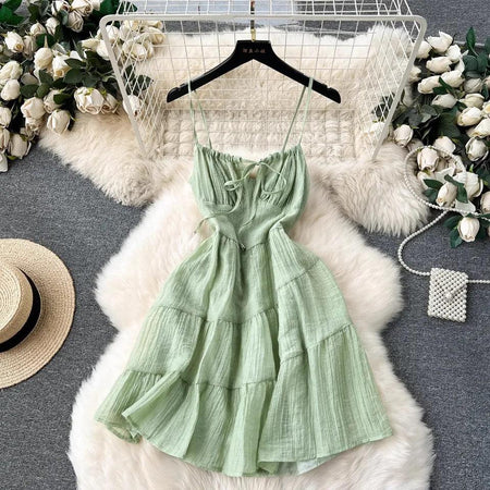 Arizona Summer Holiday Dress - styled flat-lay shot, sage green - Miss Mosa By Akanksha