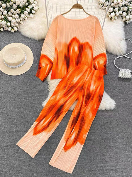 Arleth Crinkled Summer Coord - styled flat-lay shot, orange - Miss Mosa By Akanksha
