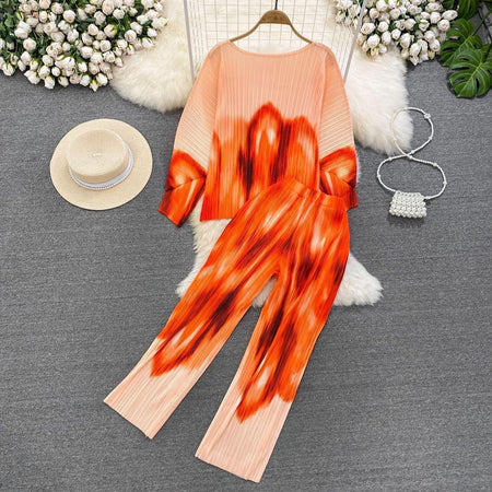 Arleth Crinkled Summer Coord - styled flat-lay shot, orange - Miss Mosa By Akanksha
