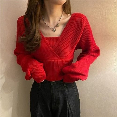 Arlo Cropped Jumpers - front shot on model, red - Miss Mosa By Akanksha