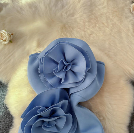 Arrow Statement Dress In Blue - close-up of rosette flowers - Miss Mosa By Akanksha