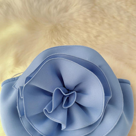 Arrow Statement Dress In Blue - close-up of rosette flower detail - Miss Mosa By Akanksha